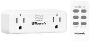 Wireless Remote Control Outlet with 2 Independent Control Sockets, WILAWELS Wireless Remote Light Switch 100FT Range for Lights, Lamps, Appliance, 15A/1875W/125V, Compact, Programmable, FCC Certified