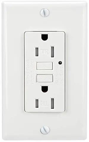 LEOD 15A 125V TR/Tamper-Resistant GFCI Outlet, LED Green Indicator with 2 Types Wall Plates(Standard and screwless wallplate Included), White, ETL Listed, (1 Pack)
