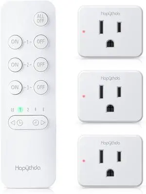 Timer Outlet Plug, 15A/1500W Remote Control Outlet, 500ft Range Wireless Remote Light Switch, Timer Switch for Lights, Anti-Surge 4000V, for Household Appliances (3 Outlets + 1 Remote)