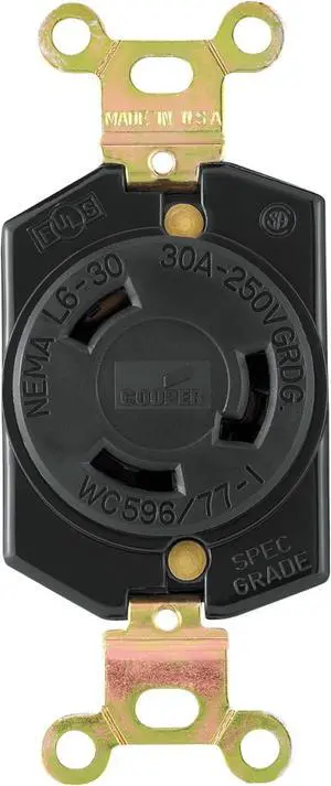 EATON L630R Recpt Single Lock 30A 250V, Black