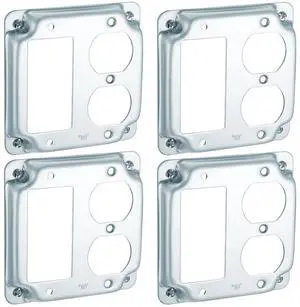 4 Pcs Metal Receptacle Electrical Box Cover, Square Rectangle Exposed Outlet Junction Cover for 4 Inch Electrical Box(1 GFCI and 1 Duplex)