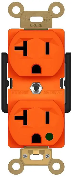 ENERLITES Hospital Grade Outlet, Industrial Grade Duplex Receptacle, Heavy-Duty Straight Blade Devices, 20A 125VAC, 5-20R, 62020-O, Orange