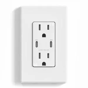 ELEGRP USB Outlet Receptacle, 30W Fast Charge & Power Delivery USB C Wall Outlet, 15 Amp Wall Outlet with USB C Ports, Tamper Resistant, UL Listed, Wall Plate Included, 1 Pack, Matte White
