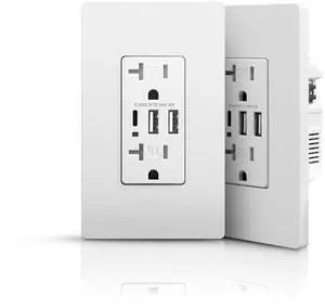 USB Outlets Receptacles, 3-Port USB C Outlet, 30W 6.0A Electrical USB Outlet, 20Amp Outlet with USB C Ports, Tamper Resistant in-Wall Charger, Screwless Outlet Cover, UL Listed, 2-Pack, Matte White