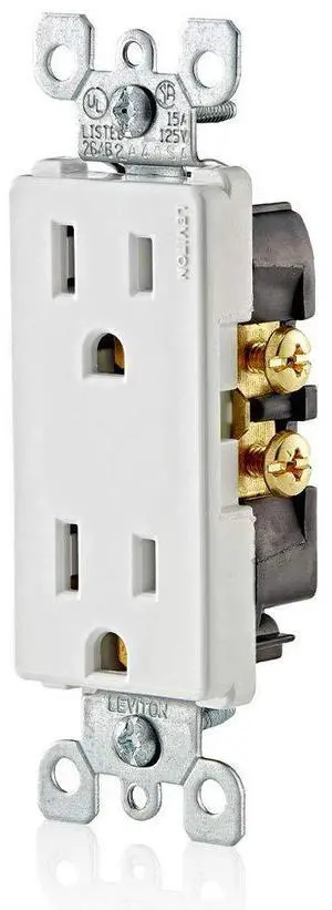 Leviton 5325-W 15 Amp, 125 Volt, Decora Duplex Receptacle, Residential Grade, Grounding, White (Pack of 2)