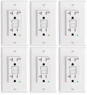 Amico 6 Pack GFCI Outlet 20 Amp with Thinner Design, Weather Resistant (WR), Self-Test GFI Receptacles with LED Indicator, Wall Plates and Screws Included, Indoor or Outdoor, ETL Listed, White