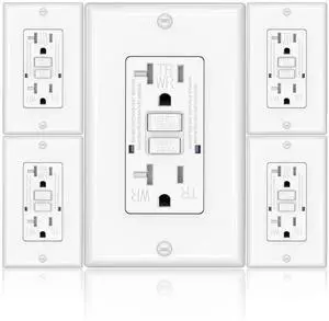 GFCI Outlet, Weather Proof & Tamper Resistant Outlets, UL Listed Self Test GFI Receptacle, Outdoor or Indoor, 20 Amp, White (5 Pack)