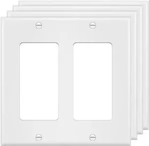 2-Gang Decorator Wall Plate Cover Double Switch Outlet Electrical Faceplate for Light Switche, Smart Switch, Receptacle, Dimmers, USB Outlet, GFCI, White (4-Pack)