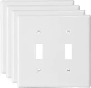 Toggle Light Switch Wall Plate Cover Double Switch Plate 2-Gang Decor Electrical Switch Faceplate, White (4-Pack)