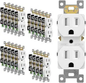 ENERLITES Duplex Receptacle Outlet, Tamper-Resistant Electrical Wall Outlets, Residential Grade, 3-Wire, Self-Grounding, 2-Pole,15A 125V, UL Listed, 61581-TR-W-20PCS, White (20 Pack)
