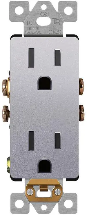 LIDER Matte Finish Decorator Receptacle with Interchangeable Face Cover, Child Safe Tamper-Resistant Wall Outlet, Commercial Grade, Self-Grounding, 15A 125V, UL Listed, LR15-TR-SV, Silver