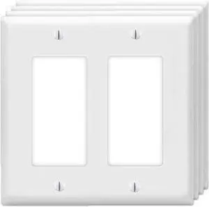 Decorator Wall Plates 2-Gang Switch Outlet Electrical Cover Plate Unbreakable Thermoplastic Faceplate for Light Receptacle Outlet Switch, White (4 Pack)