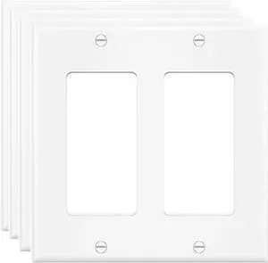 2-Gang Switch Outlet Wall Plate Cover Double Decora Electrical Faceplate for Light Switch, Smart Switch, Receptacle, Dimmers, USB Outlet, GFCI, White (4-Pack)