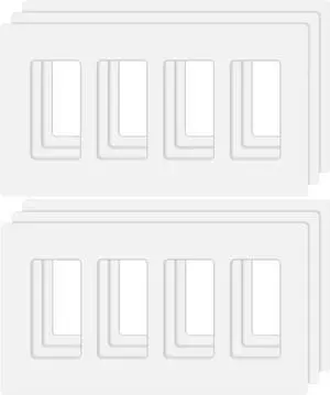 4-Gang Decora Screwless Wall Plate, Decorator Outlet Plate Cover for Light Switches, Dimmers, GFCI, Receptacle, UL Listed, White (6-Pack)
