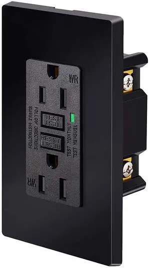 Black GFCI Outlet 15 Amp,Nineleaf 1PK Black Outlets Receptacles,GFI Electrical Outlet with LED Indicator,Weather Resistant WR,110-120V,Wall Plates and Screws Included,ETL,Indoor and Outdoor Use