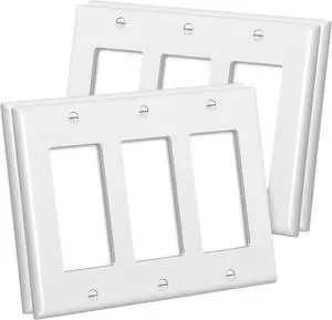 CML 3-Gang Decorator Wall Plates, 4 Pack Electrical Outlet Receptacle Covers and Switch Plates, Standard Size 4.5x6.38, Impact Resistant, UL Listed, White