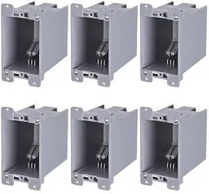 LEONLITE Old Work Electrical Outlet Box One Gang, Ultra-deep 20 Cubic Inch Device Box, PVC Electrical Junction Box for Switch, GFCI, Outlet Box for Home Improvement, ETL Listed, Gray, Pack of 6