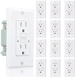 12 Pack 15 Amp GFCI Outlet GFI Electrical Outlet Tamper Resistant(TR) Self-Test GFI Receptacles with LED Indicator Decoration Wall Plates UL Listed White