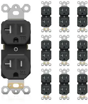20A Electrical Wall Outlet Black, Residential Grade Standard Duplex Receptacle, Tamper-Resistant, 2 Pole 3 Wire, Self-Grounding, Child Proof, Commercial Use, UL Listed, 10 Pack