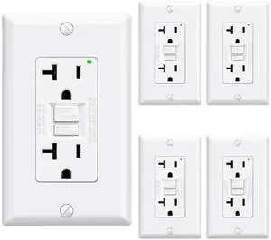 ELEGRP GFCI Outlet 20 Amp, Self-Test GFI Electrical Outlet with Narrow Design, GFCI Receptacle with LED Indicator, UL Listed, White, Wall Plate Included, 5 Pack