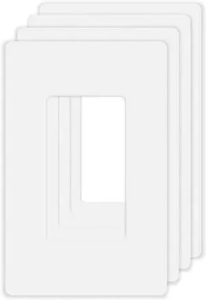 Screwless Decorator Wall Plates 1-Gang Switch Outlet Electrical Cover Plate Unbreakable Thermoplastic Faceplate for Decorative Receptacle Outlet Switch, White (4 Pack)