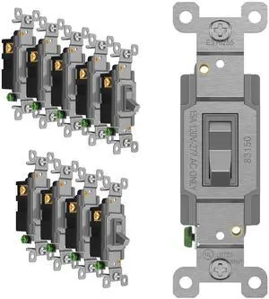 ENERLITES 83150-GR-10PCS Toggle Light Switch, 3-Way or Single Pole, 15A 120-277V, Grounding Screw, Residential Grade, UL Listed, 83150-GY-10PCS, Gray (10 Pack), 10 Count