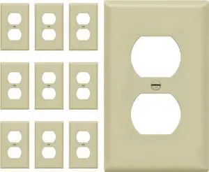 Duplex Wall Plates Kit by Enerlites 8821-I Home Electrical Outlet Cover, 1-Gang Standard Size, Unbreakable Polycarbonate Material, Ivory- 10 Pack Dual Port Replacement Receptacle Faceplates