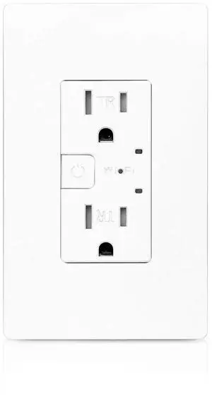 Smart Wall Outlet, 2 Individually Controlled Ports, 15Amp TR Receptacle Compatible with Alexa and Google Assistant, 2.4 GHz WiFi Outlet, Remote Control, White, ETL & FCC Approval