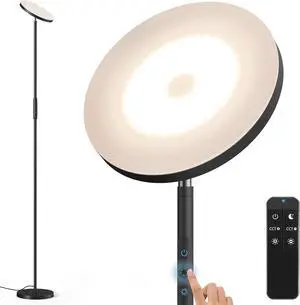 Bright Floor Lamp, 36W 3500LM Standing LED Lamp with Remote, Dimmable Torchiere Tall Lights 2700K Warm White to 6500K Cool White, Night Mode/Memory Function, for Living Room, Bedroom, Office (Black)