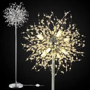 Airposta Crystal Floor Lamp - Elegant Standing Lamp, 69" Tall, Modern Design, 32 Firework Crystal Harnesses, Chrome Finish