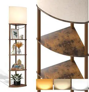 addlon Floor Lamp with Shelves, 5-Tier Adjustable Corner Lamp with 3 Color Temperatures & Linen Shade,Modern Floor Lamps for Living Room, Home Office & Bedroom (E26 LED Bulb Included, 800lm) - Brown