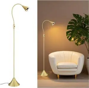 HomeFocus - LED Floor Lamp,Standing Lamp for Reading,Eye-Caring,Stepless Dimming,Floor Lamp for Living Room,Bedroom,LED 5W,Energy Efficient Super Bright (Metal,Gold)
