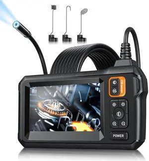 Endoscope Camera with Light, Inspection Borescope Camera with 4.3" IPS Screen, 1920P HD with 8 LED Lights, 16.5FT Semi-Rigid Cord Bore Scope, IP67 Waterproof Endoscope for Sewer, Tools(Orange)