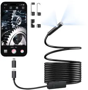 [Dual-Lens] Endoscope Camera with Light, 1920P HD Borescope with 8+1 Adjustable LED Lights, IP67 Waterproof 16.5FT Semi-Rigid Snake Cord Inspection Camera for iPhone, iPad and Android Phone (Type C)