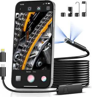 [Dual-Lens] Borescope,Endoscope Camera with Light,1920P Inspection Camera with 8+1 Adjustable LED Lights, 16.5ft Semi-Rigid Cable Snake Endoscope for iPhone, iPad, Samsung