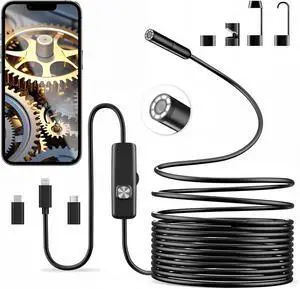 Endoscope Camera with Light, Single-Lens 1920P HD Borescope with 8 Adjustable LED Lights, Endoscopic Visualizer for iPhone & Android, 16.4ft Semi-Rigid Boroscope Inspection Tool