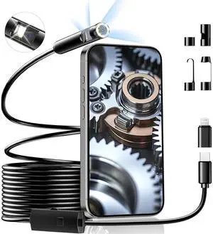Dual Lens Industrial Endoscope, 1920p Borescope with 8+1 Adjustable Led Light, Endoscope with 16.5ft Semi-Rigid Cable Snake Camera/ 7.9mm Ip67 Waterproof Camera for iPhone, Ipad, Samsung