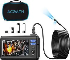 Borescope Endoscope Camera with Light, Dual-Lens 1080P HD Industrial Inspection Camera with 8 LED Lights, 16.5Ft Semi-Rigid Snake Cable, 5" IPS Screen, 32GB Card, IP67 Waterproof Sewer Tools