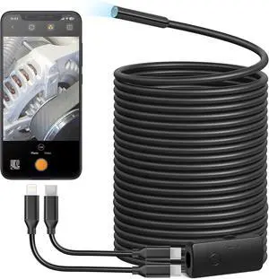 Anykit USB Endoscope Camera with 8 Adjustable LED Lights, Borescope with Semi-Rigid Snake Camera, IP67 Waterproof Inspection Cam Compatible with iPhone and Android Devices (33ft)