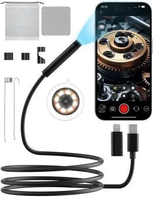 Endoscope Camera with Light,1920P HD Endoscope with 5.9ft Semi-Rigid,Endoscope Camera with 8 Adjustable LED Lights,7.9mm IP67 Waterproof