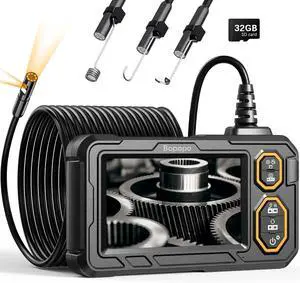 Dual Lens Endoscope Camera with Light, 1080P HD Borescope with 4.3" IPS Screen, IP67 Waterproof Inspection Camera, 16.4ft Cable for Inspection and Repair Work, Photo & Video Support, 32GB Card