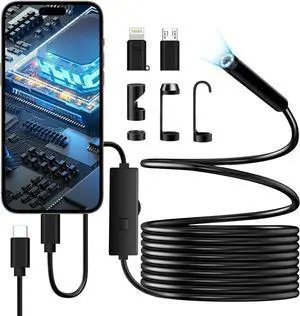 Endoscope Camera with Light, 1920P HD Borescope with 8+1 Adjustable LED Lights, IP67 Waterproof 16.5FT Semi-Rigid Snake Cord Inspection Camera for iPhone, iPad and Android Phone (Single-Lens)