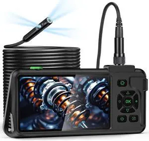 Triple Lens 1080P Borescope with 50FT Semi-Rigid Cable, 5" IPS Screen Endoscope Camera with Lights, 1080P Industrial Borescope with 32G Storage Card,IP67 Waterproof Drain Camera