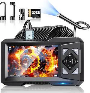 Endoscope Camera with Light & 32GB Card, 1080P HD Borescope Inspection Camera 4.3" IPS Screen, 5.5mm IP67 Waterproof Probe with 6 Adjustable LEDs,16.4FT Semi-Rigid Cable, Tools, Gadgets for Men