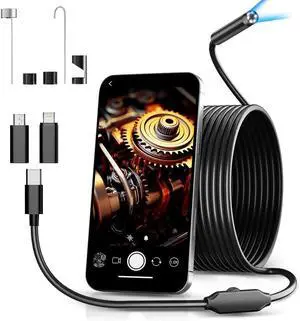 Endoscope Camera with Light1920P HD Borescope with 8 Adjustable LED LightsEndoscope with 16.5ft Semi-Rigid Cable Snake 7.9mm IP67 Waterproof Inspection Camera for iPhone, iPad, Android