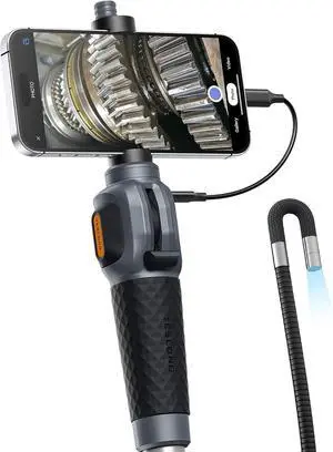 Teslong Two-Way Articulating Borescope with Light, USB-C Endoscope Inspection Camera with 5FT Semi-Rigid Probe, Flexible Snake Scope for Home Repair, Automotive, Compatible with iPhone 15/16 & Android