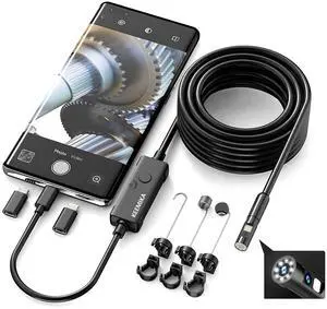 1920P HD 16.4FT Dual-Lens Endoscope Camera with Light, USB Type C Borescope, Pipe Semi-Rigid Snake, Scope Camera with 8+1 LED Lights for Android and iOS Smartphones, iPhone, iPad, Samsung. KEEMIKA