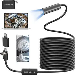 5MP Auto-Focus Endoscope, Teslong 3rd Generation USB Borescope with 5.0 Megapixel Inspection Camera, 16.5ft Waterproof Semi-Rigid Cable & Adjustable Led Lights Probe for Android Phone Windows MacBook
