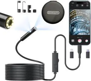 Dual-Lens BORESCOPE Inspection Camera HD with Light Endoscope with Adjustable LED - Compatible with iPhone, Samsung, iPad, iOS & Android - 3.0MP HD, IP67 Waterproof, 16.5ft/5m