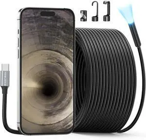 Endoscope Camera with Light, Teslong USB-C Borescope Inspection Camera with 8 LED Lights, Flexible Waterproof Snake Scope, Fiber Optic Cam Compatible with iPhone 15, Android Phone(33ft)